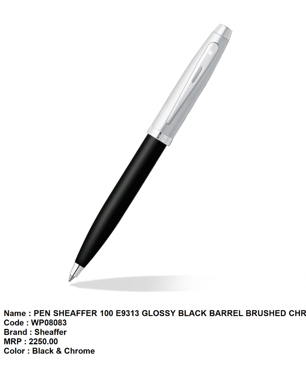 Pen sheaffer 100 E9306 glossy black barrel brushed chrome